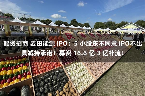 配资招商 麦田能源 IPO：5 小股东不同意 IPO不出具减持承诺！募资 16.6 亿 3 亿补流！