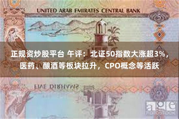 正规资炒股平台 午评：北证50指数大涨超3%，医药、酿酒等板块拉升，CPO概念等活跃